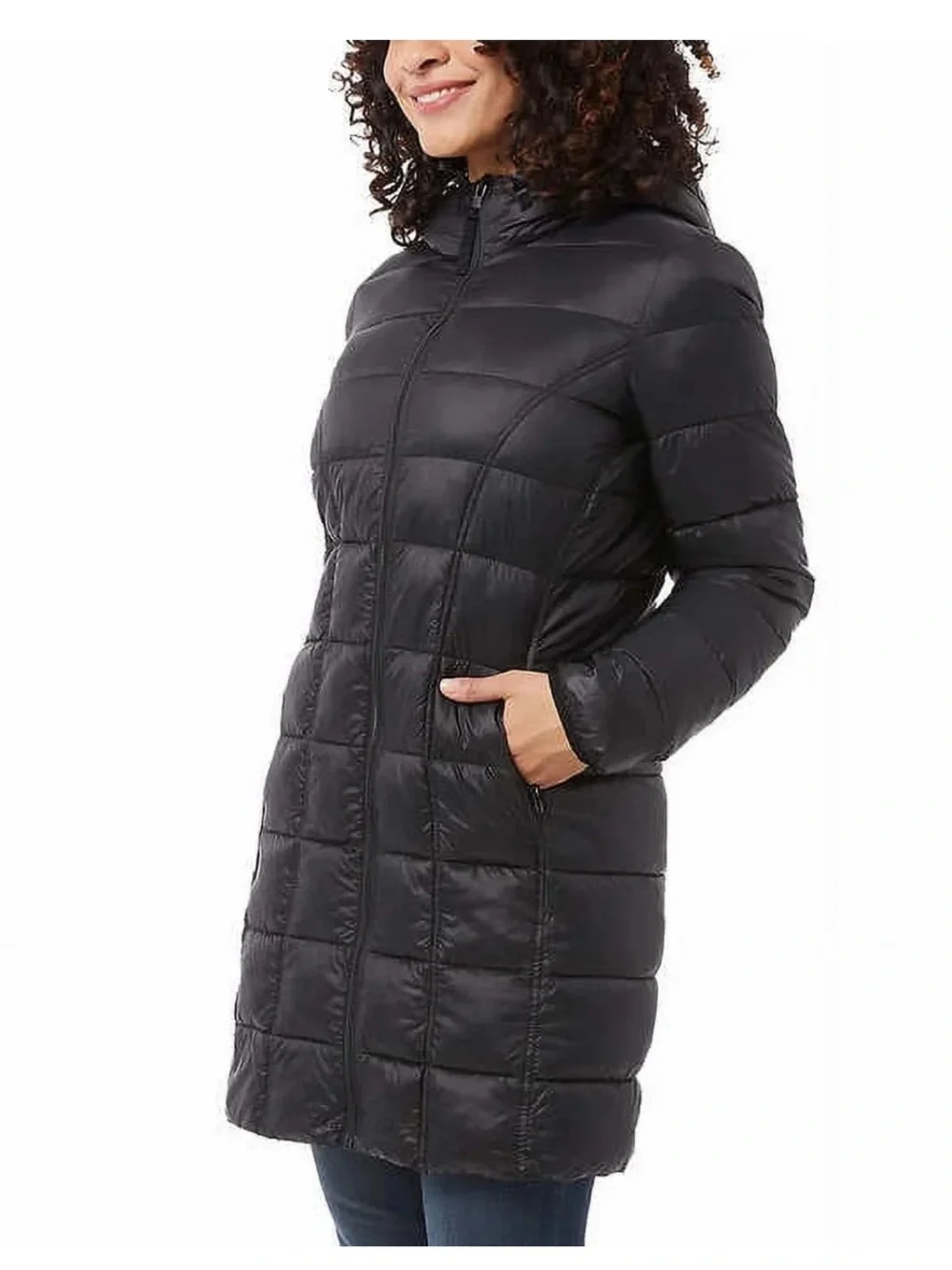 Aventure Quilted Puffer Jacket NWT | Small Black Hooded Long 3/4 Coat